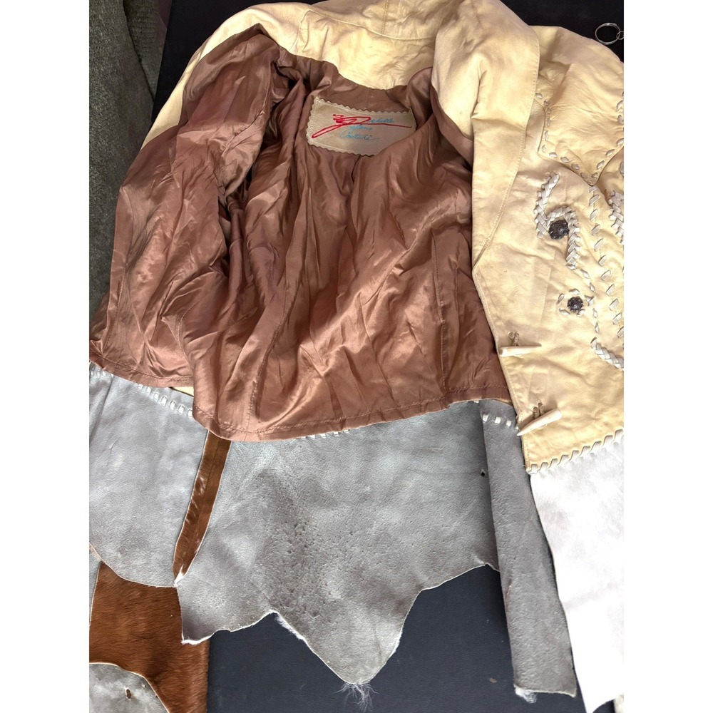 Vtg Michelle Julene Couture Leather Jacket Cowhide Western Beaded Whipstitch S - Picture 4 of 16